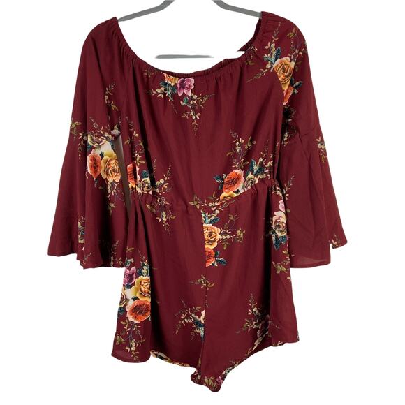 Haute Rogue Red Floral Romper Size Large - Picture 2 of 8